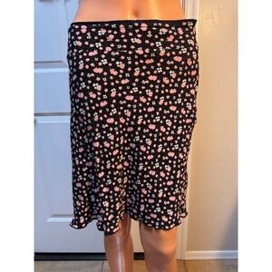 EUC‎ Free People black pink floral zipper side mini skirt Size 12